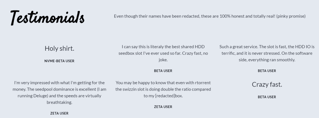 Swizzin.net Testimonials