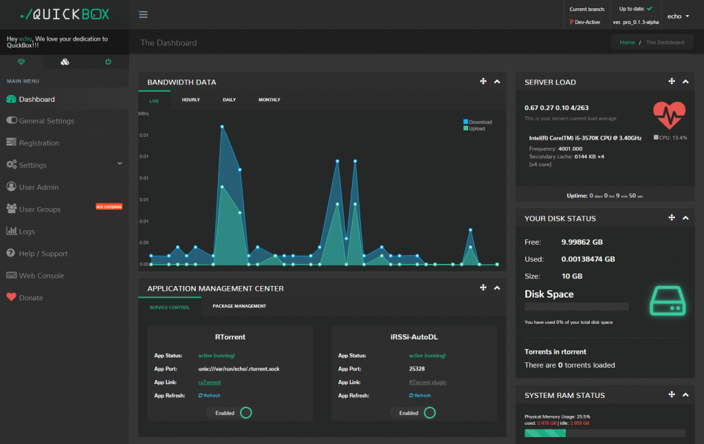 Quickbox dashboard